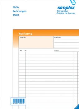 SIMPLEX Rechnungen D A6 15380D orange/weiss 50x2 Blatt