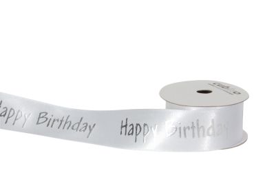 Spyk band cubino 25mmx3m 0163.2554 weiss-silber happy birthday - Spyk-01632554-7611475167810