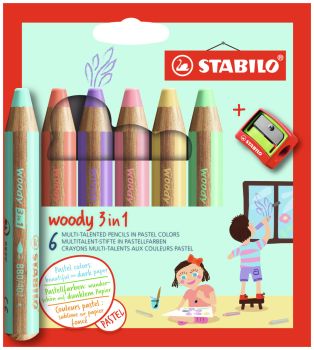STABILO Farbstifte Woody 3 in 1 8806-3 Pastell, Etui 6 Stk.