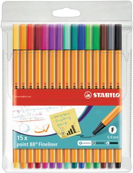 STABILO Fineliner Point 88 0.4mm 8815-1 standard/neon 15 Stück
