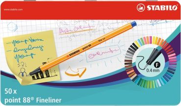 Stabilo fineliner point 88 0.4mm 8850-6 metalletui 50 stück - Stabilo-8850-6-4006381493475