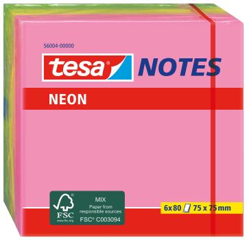 TESA Neon Notes 75x75mm 560040000 3 Farben ass. 6x80 Blatt