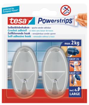 Tesa powerstrips haken l 580500001 chrom - Tesa-580500001-4042448105462