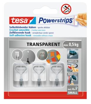 Tesa powerstrips haken 0.5kg 586200000300 transparent 4 stück - Tesa-586200000300-4063565398322