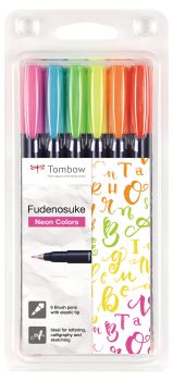 Tombow kalligraphie set ws-bh-6p fudenosuke, 6 farben neon - Tombow-ws-bh-6p-4003198111028