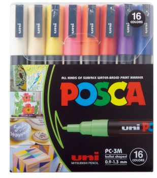 Uni-ball marker posca 0.9-1.3mm pc-3m 16c 16 farben ass. - Uni-ball-pc-3m-16c-4902778246122