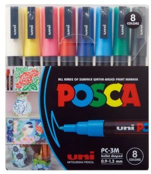 Uni-ball marker posca 0.9-1.3mm pc-3m 8c 8 farben ass. - Uni-ball-pc-3m-8c-4902778246115