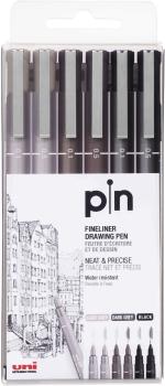 Uni-ball fineliner pin 0.1/0.5mm pin-200(s) grey&black 6p 3 farben 6 stück - Uni-ball-pin-200s-greyblack-6p-4902778234617