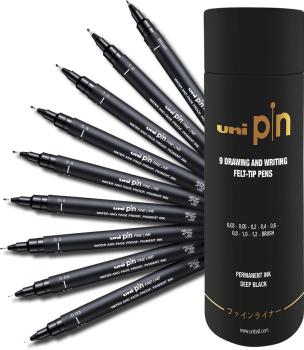 Uni-ball fineliner pin set pin2009p schwarz, tube 9 stück - Uni-ball-pin2009p-3296280048659