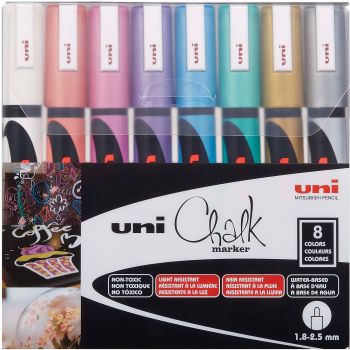 Uni-ball chalk marker 1.8-2.5mm pwe-5m metallic 8c 8 stück ass. - Uni-ball-pwe-5m-metallic-8c-4902778256459