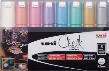 Uni-ball chalk marker 8mm pwe-8k metallic 8c 8 stück ass. - Uni-ball-pwe-8k-metallic-8c-4902778256466