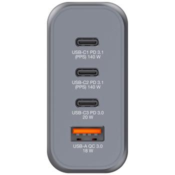 Verbatim charger 140w gan grey 32203 3xusb-c 1xusb-a +adapter uk/us - Verbatim-32203-0023942322030-03.jpg