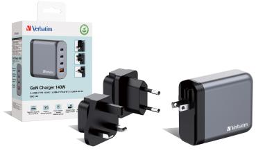 Verbatim charger 140w gan grey 32203 3xusb-c 1xusb-a +adapter uk/us - Verbatim-32203-0023942322030-05.jpg
