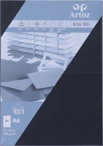 Artoz karten 1001 a6 107322262 220g, schwarz 5 blatt - Artoz-107322262-7612450247923