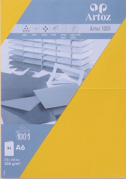 Artoz karten 1001 a6 107322262 220g, sonnengelb 5 blatt - Artoz-107322262-7612450247954