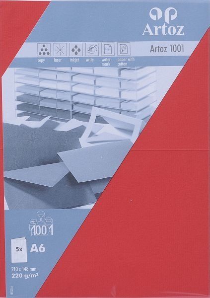 Artoz karten 1001 a6 107322265 220g, rot 5 blatt - Artoz-107322265-7612450248128