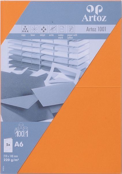 Artoz karten 1001 a6 107322265 220g, orange 5 blatt - Artoz-107322265-7612450981728