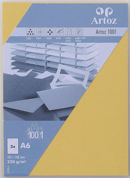 Artoz karten 1001 a6 107326142 220g, lichtgelb 5 blatt - Artoz-107326142-7612450159295