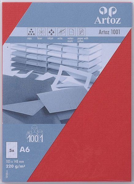 Artoz karten 1001 a6 107326145 220g, rot 5 blatt - Artoz-107326145-7612450249088