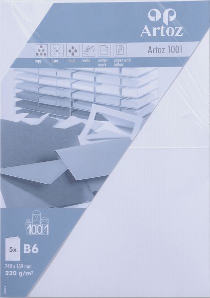 Artoz karten 1001 b6 107362262 220g, blütenweiss 5 blatt - Artoz-107362262-7612450748086