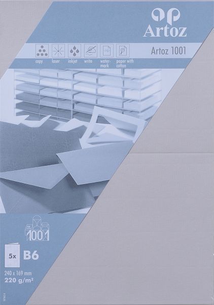 Artoz karten 1001 b6 107362262 220g, lichtgrau 5 blatt - Artoz-107362262-7612450868845