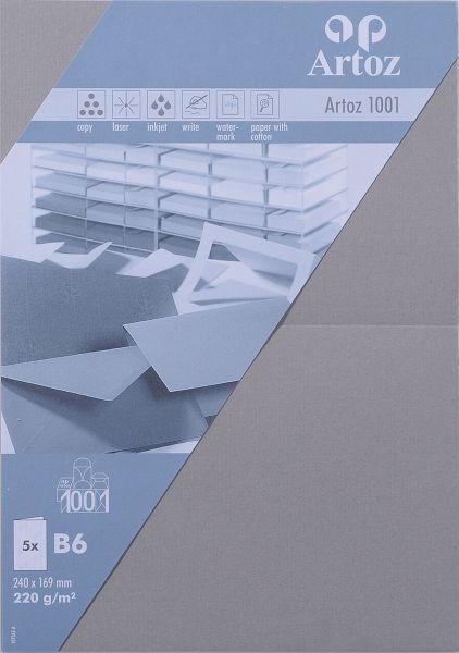 Artoz karten 1001 b6 107362262 220g, graphit 5 blatt - Artoz-107362262-7612450981766