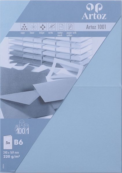 Artoz karten 1001 b6 107362264 220g, pastellblau 5 blatt - Artoz-107362264-7612450247602
