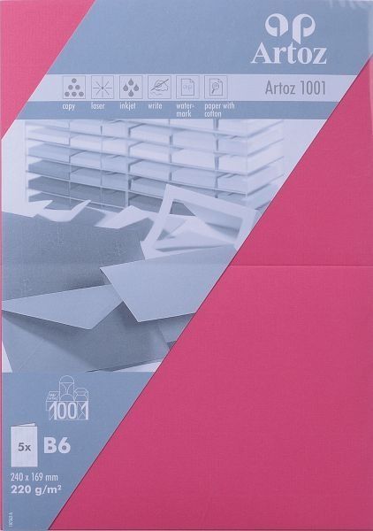 Artoz karten 1001 b6 107362264 220g, fuchsia 5 blatt - Artoz-107362264-7612450699302