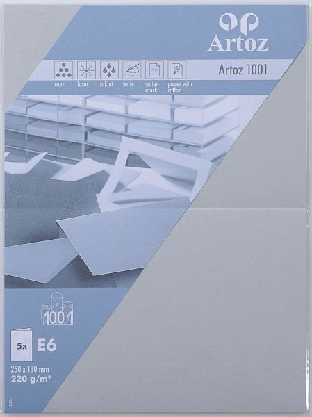 Artoz karten 1001 e6 107372262 220g, lichtgrau 5 blatt - Artoz-107372262-7612450868968