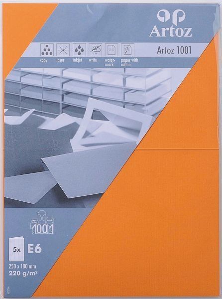 Artoz karten 1001 e6 107372265 220g, orange 5 blatt - Artoz-107372265-7612450981940