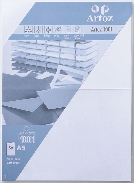 Artoz karten 1001 a5 107392262 220g, blütenweiss 5 blatt - Artoz-107392262-7612450748147