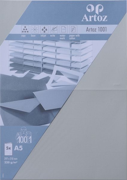 Artoz karten 1001 a5 107392262 220g, lichtgrau 5 blatt - Artoz-107392262-7612450869101