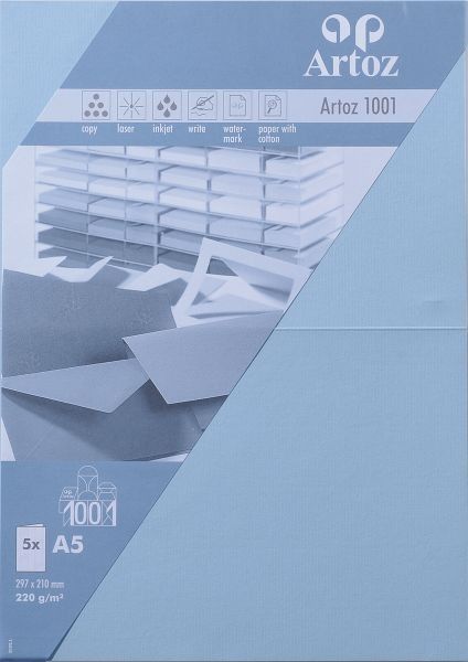 Artoz karten 1001 a5 107392264 220g, pastellblau 5 blatt - Artoz-107392264-7612450246315