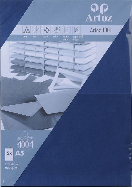 Artoz karten 1001 a5 107392264 220g, classic blau 5 blatt - Artoz-107392264-7612450246575