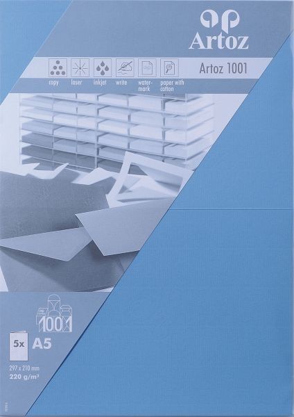 Artoz karten 1001 a5 107392264 220g, marienblau 5 blatt - Artoz-107392264-7612450705218