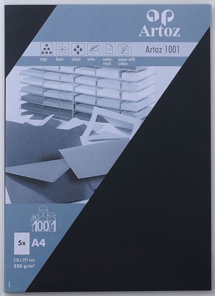 Artoz karten 1001 a4 107696142 220g, schwarz 5 blatt - Artoz-107696142-7612450251012