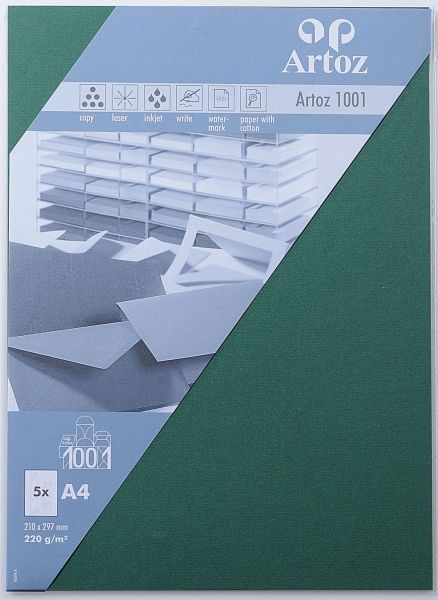 Artoz karten 1001 a4 107696143 220g, racing green 5 blatt - Artoz-107696143-7612450291124