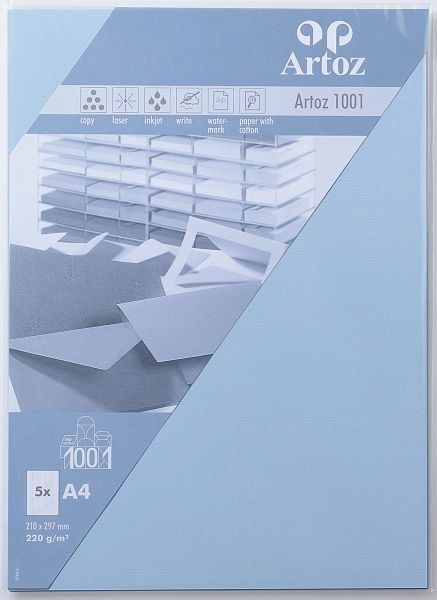 Artoz karten 1001 a4 107696144 220g, pastellblau 5 blatt - Artoz-107696144-7612450250985