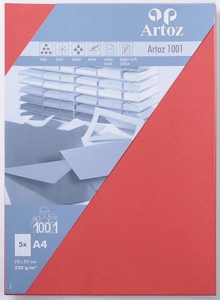 Artoz karten 1001 a4 107696145 220g, rot 5 blatt - Artoz-107696145-7612450251210