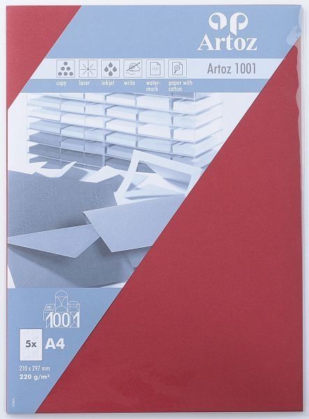 Artoz karten 1001 a4 107696145 220g, weinrot 5 blatt - Artoz-107696145-7612450252088