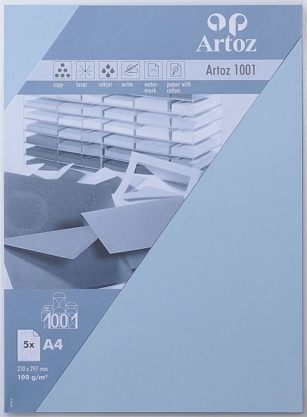 Artoz papier 1001 a4 107796144 100g, pastellblau 5 blatt - Artoz-107796144-7612450251272