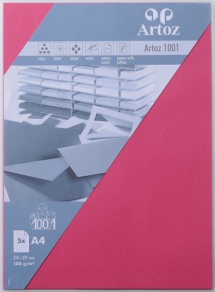 Artoz papier 1001 a4 107796144 100g, fuchsia 5 blatt - Artoz-107796144-7612450699265