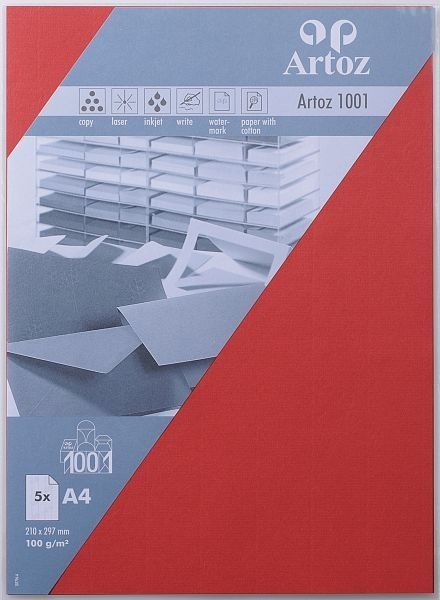 Artoz papier 1001 a4 107796145 100g, rot 5 blatt - Artoz-107796145-7612450251500