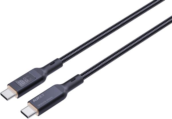 Aukey cable usb-c-to-c,lcd display cb-mcc101 1.0m,nylon braided,100w,bl. - Aukey-cb-mcc101-0689323785292
