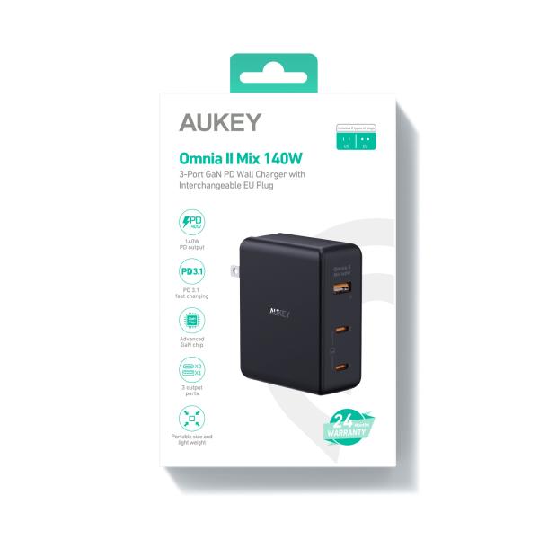 Aukey omniamix ii 140w gan pd pa-b7o bk 3-port, wall charger black - Aukey-pa-b7o-bk-0689323785780-04.jpg