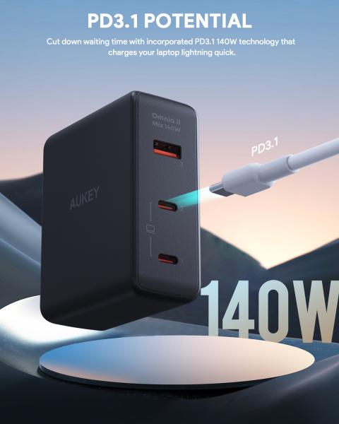 Aukey omniamix ii 140w gan pd pa-b7o bk 3-port, wall charger black - Aukey-pa-b7o-bk-0689323785780-07.jpg