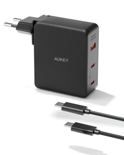 Aukey omniamix ii 140w gan pd pa-b7o bk 3-port, wall charger black - Aukey-pa-b7o-bk-0689323785780