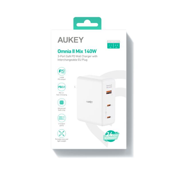 Aukey omniamix ii 140w gan pd pa-b7o wh 3-port, wall charger white - Aukey-pa-b7o-wh-0689323785797-04.jpg