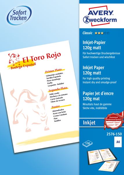 Avery zweckform inkjet-papier a4 2576-150 120g, weiss 150 blatt - Avery-zweckform-2576-150-4004182410028