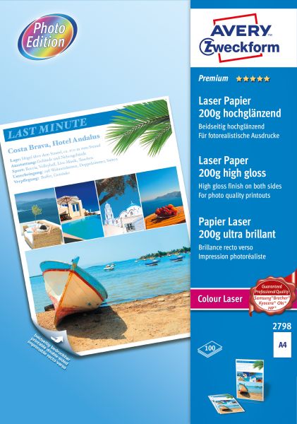 Avery zweckform laser fotopapier a4 2798z 200g, weiss 100 blatt - Avery-zweckform-2798z-4004182026021